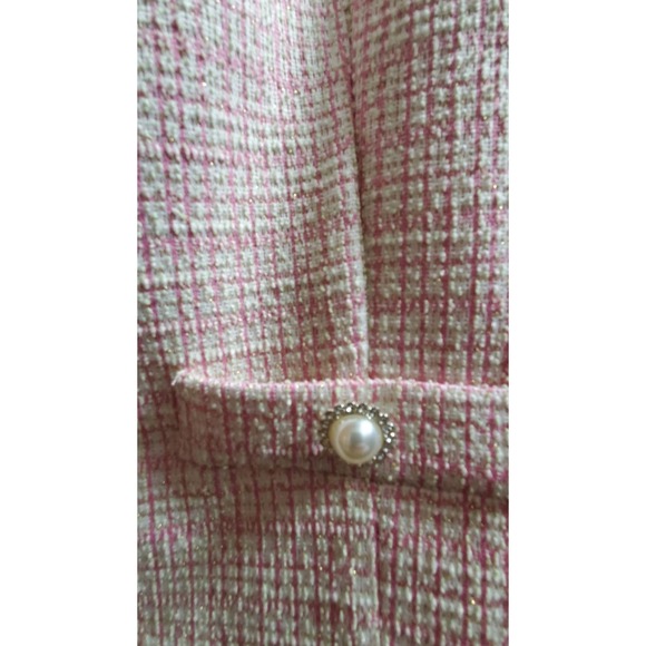 WAYF Blazer M Calling Elle Woods Boucle Check Pearl Rhinestone Button Pink/Gold - Picture 5 of 11